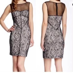 Halston Heritage sheer yoke lace dress